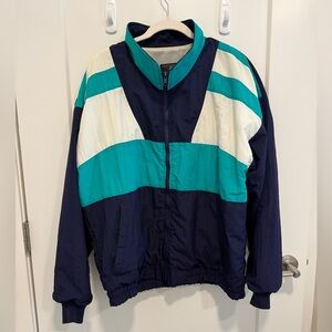 Vintage K-Products Colorblock Windbreaker Jacket Made in USA Teal Navy Large